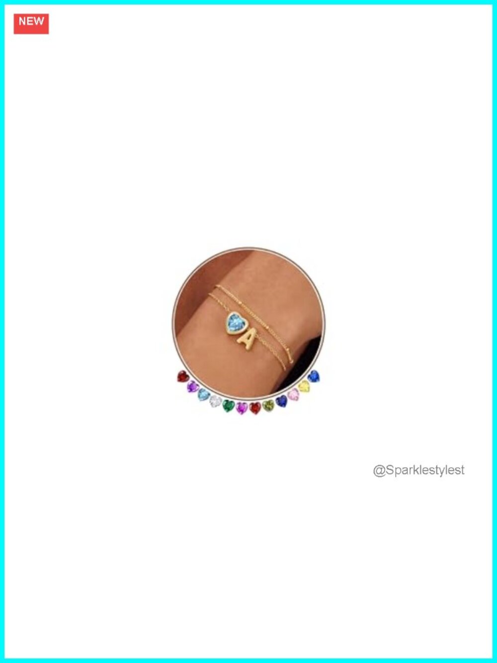 14K Gold Plated Heart Initial Birthstone Bracelet for Women